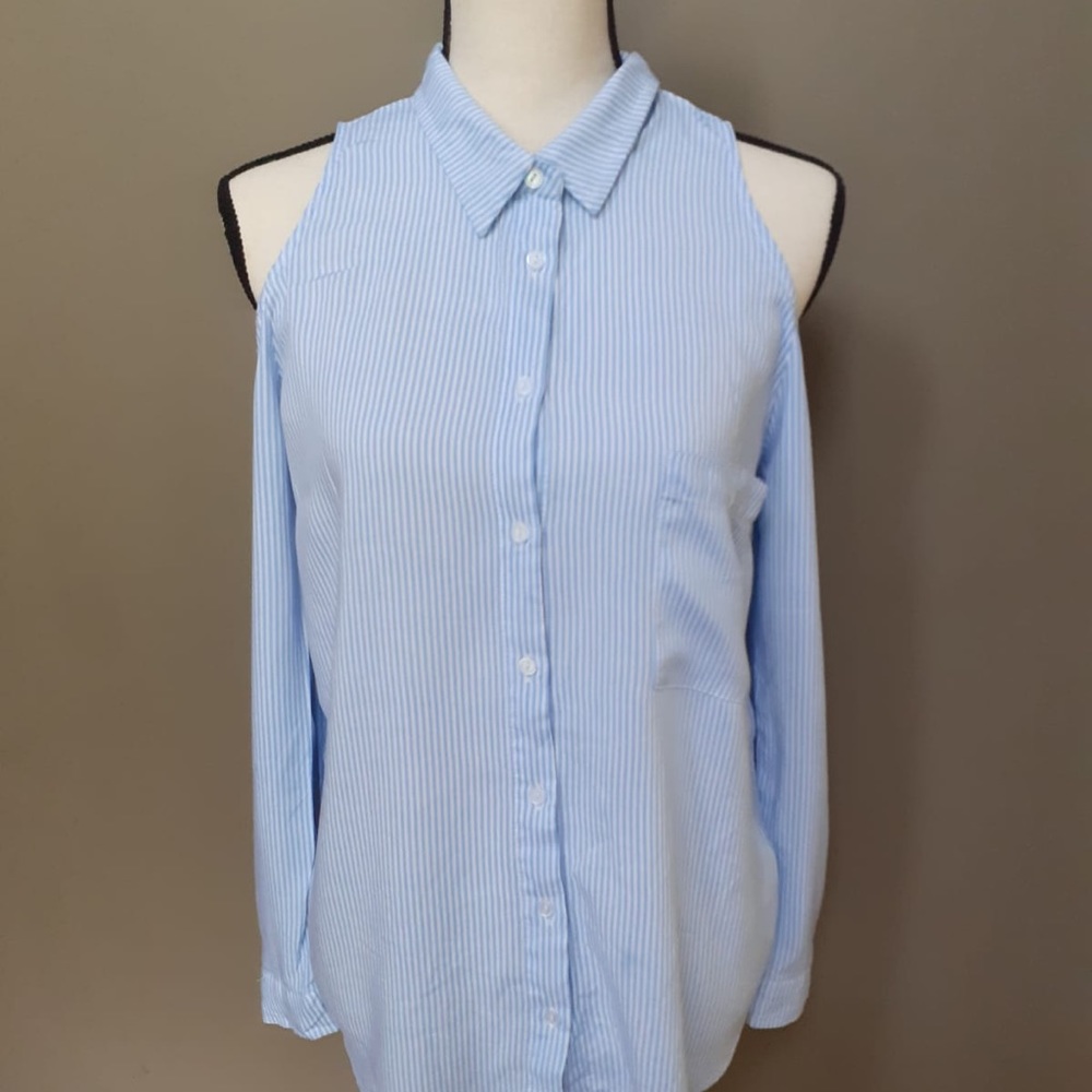 Blue /white cold shoulder shirt